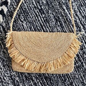 Natural Straw Fringe Crossbody Bag